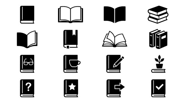 Books icon set with various educational symbols and study elements featuring icons, education, reading with knowledge and learning elements for