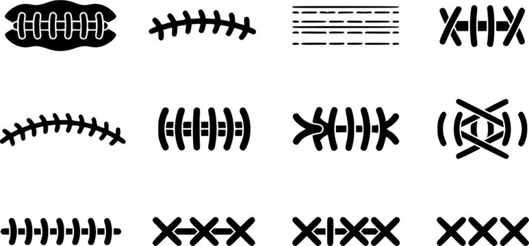 Football laces silhouette, Football stitches silhouette, Football seams silhouette, Rugby ball laces silhouette