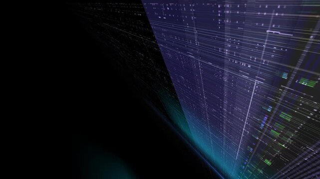 A futuristic digital background featuring flowing neon grid lines and glowing data particles. Perfect for sci-fi projects, tech presentations, or high-tech motion design, etc. 
Video in loop.