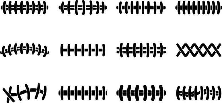 Football laces silhouette, Football stitches silhouette, Football seams silhouette, Rugby ball laces silhouette