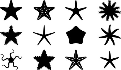 Obraz premium Starfish Silhouette Icons – Tropical Beach Sea Star Vector Bundle