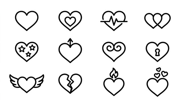 Collection of Hand Drawn Heart Icons with Different Designs.