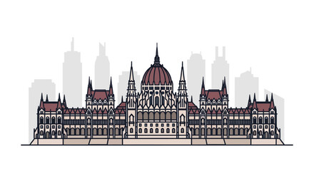 Fototapeta premium Budapest Parliament Building Facade Landmark Architecture Vector Illustration