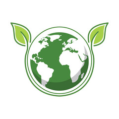 Obraz premium Eco friendly world planet earth icon with green leaves design for environmental concept on transparent background isolated.