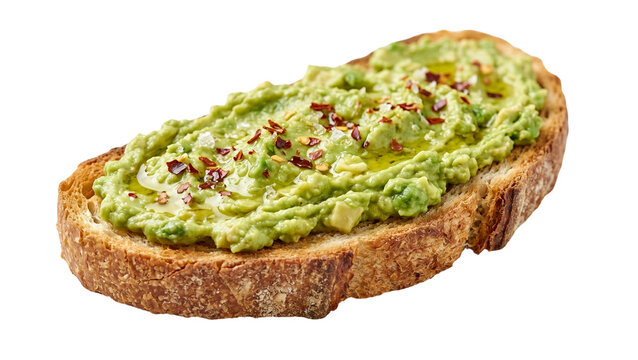 Fresh avocado toast with red pepper flakes and olive oil, healthy and delicious breakfast on a transparent background, perfect for a quick snack or light meal