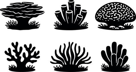 "Black Silhouettes of Various Coral Shapes and Sea Plants in Clean Minimalist Style" © Shakhawat
