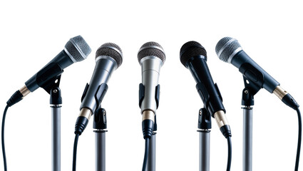 Five diverse microphones on stands, various colors © Michal
