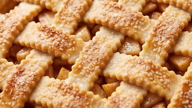 American apple pie lattice crust texture fluted pastry close up baked with sugar crystals