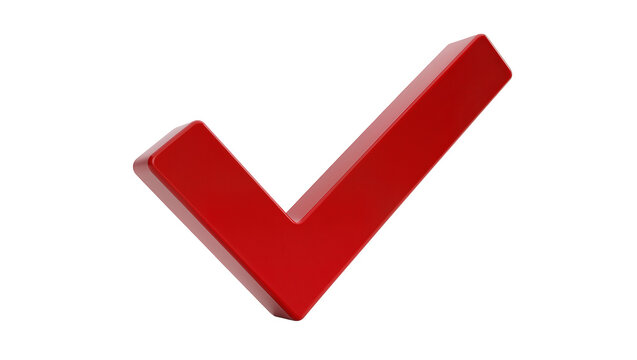 Red check mark symbol, three dimensional shape