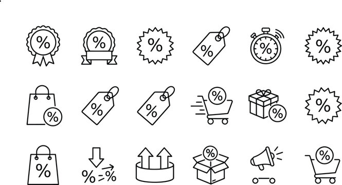 Discount sale percentage signs and icons for shopping and business promotions Vector
