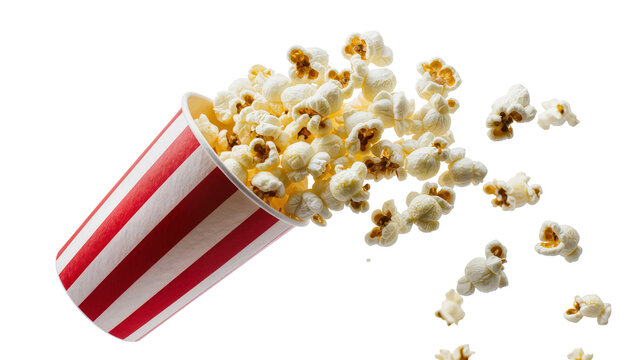 Red and white striped bucket spilling popcorn