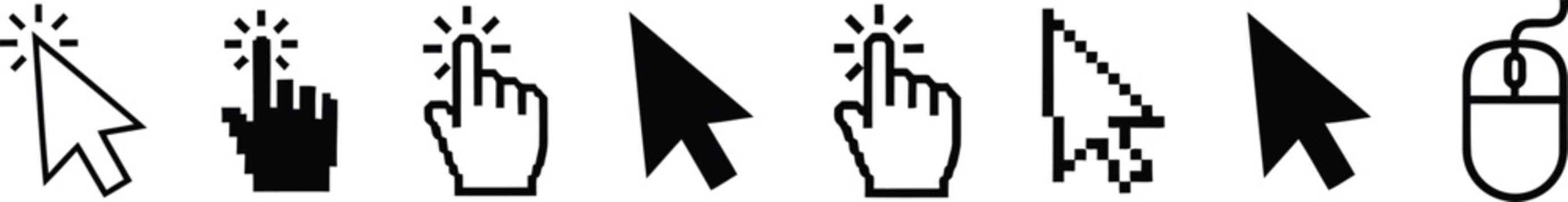 Hand clicking downward arrow button on computer screen step by step progress bar vector icon Vector