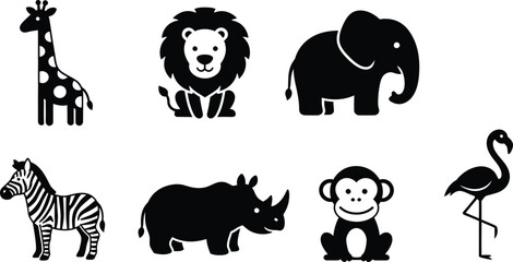 Six black and white wild animals standing side by side illustration Vector © MstSabrina