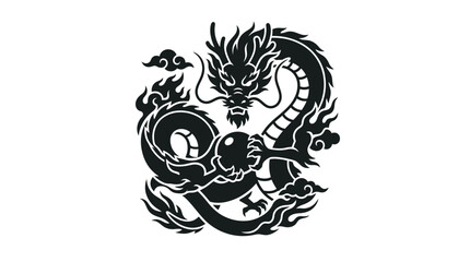 Fototapeta premium Black Dragon Holding Pearl Illustration.