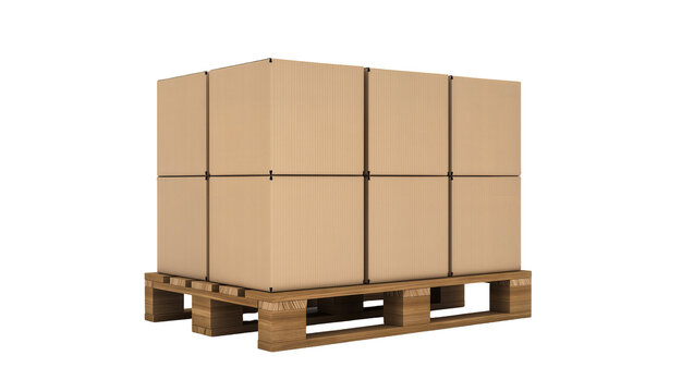 Cardboard boxes stacked on wooden shipping pallet