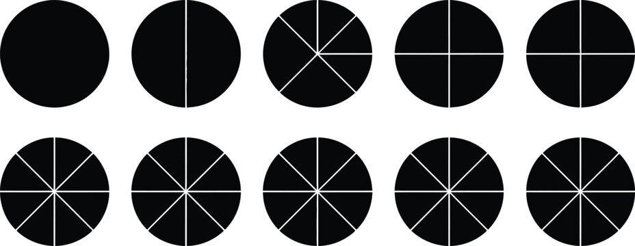 Set of ten simple circular pattern icons with lines and sections for dividing shapes Vector