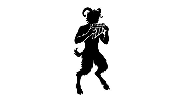 Silhouette of a mythical satyr playing panpipes.
