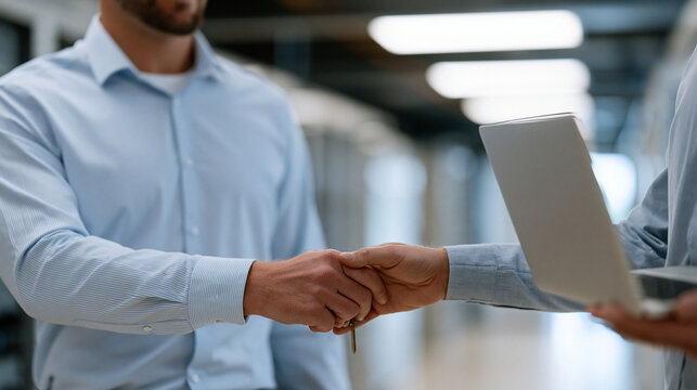 IT manager being handed physical key to server room by colleague holding laptop, symbolic resistance to cloud migration, digital transformation conflict, data center corridor, fluorescent lighting, 