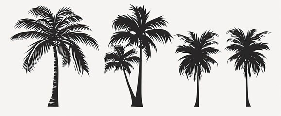 Obraz premium Silhouette of Palm Trees isolated on White Background for Graphic Designs