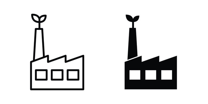 Green factory icon solid Icon Design Concept. Line icons