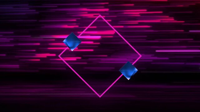 Neon pink diamond staying streaks sweeping causing blue gems coming orbiting exiting showing pulse
