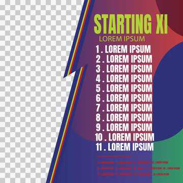 Starting xi soccer lineup template with abstract geometric background and space for team photo for sport social media.