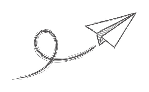 Hand drawn paper airplane with looping flight path