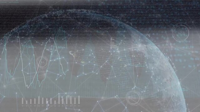 Grainy overlay flickering causing digital globe showing nodes as scan moving, monitoring network