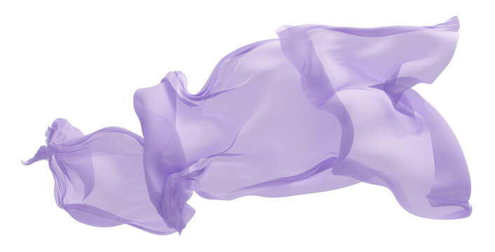 Purple sheer fabric flowing in the wind isolated on transparent background with copy space 3D render