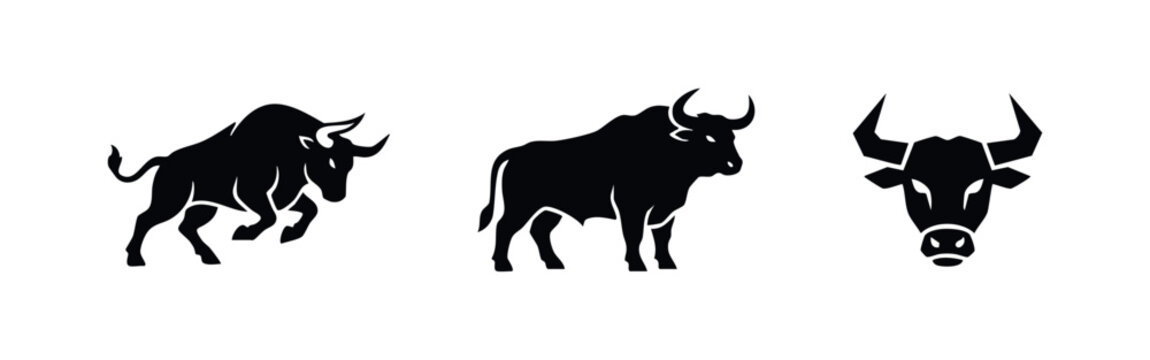 Bull Animal and Finance Icons Silhouette Set