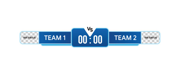 Modern sports scoreboard template showing two teams, versus icon, and digital timer with flag placeholders. © MD kibriya Ahamed 