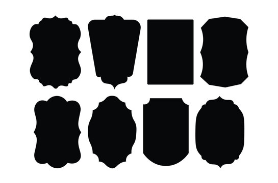 Vintage Label and Badge Silhouette Vector Set, Retro Decorative Frames, Victorian Style Emblems, Ornate Black Sticker and Patch Template Collection.