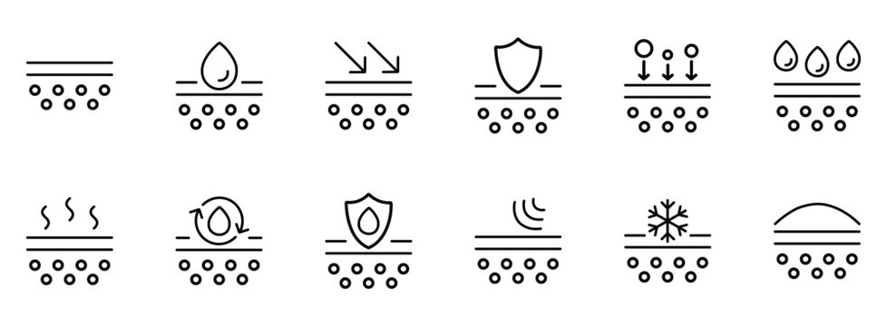 Skincare Benefits Line Icons Set Featuring Hydration UV Protection Skin Barrier Pore Care Deep Nourishment Soothing Repair Elasticity Firming Cooling Effect and Anti Aging Cosmetic Treatment Symbols V