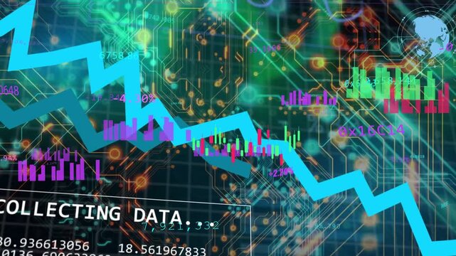 HUD starting when COLLECTING DATA appearing charts scrolling, zigzag falling, showing KPIs