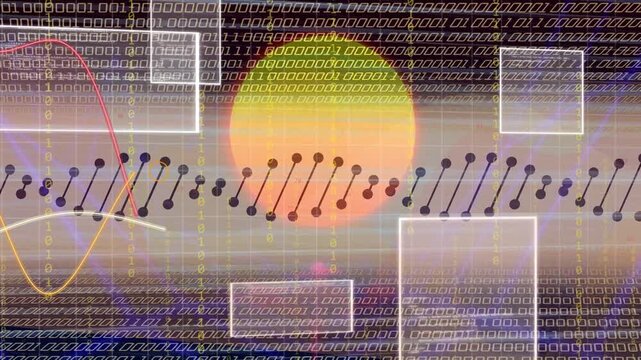 Pale glow appearing behind dotted helix, helix pulsing while waveforms sweeping, visualizing data
