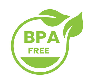 BPA Free Eco Friendly Green Vector Logo with Leaf Design, Bisphenol A Free Safety Badge for Plastic Packaging, Drinking Water Bottles, Food Containers, Sustainable Product Certification Label.