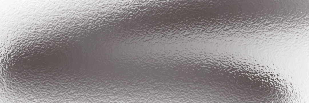 Silver foil background with grainy texture. Frost glass, chrome rough metal, effect foil paper, glitter glossy surface. Gray hologram gradient noise bg. Vector realistic illustration