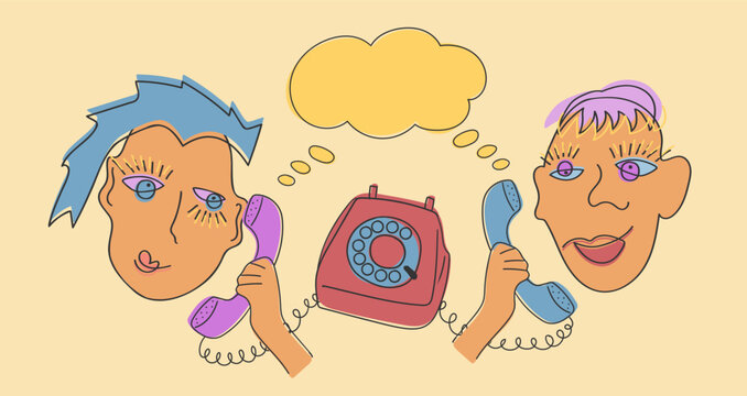 Retro Phone Conversation Comics Art