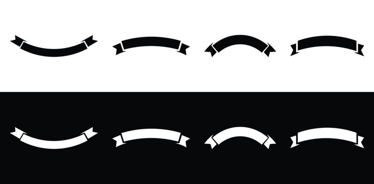 Black and White Ribbon Banner Vector Set with Curved Label Designs, Decorative Title Ribbons and Vintage Badge Elements, Scalable EPS10 Graphic Collection for Branding and Packaging.