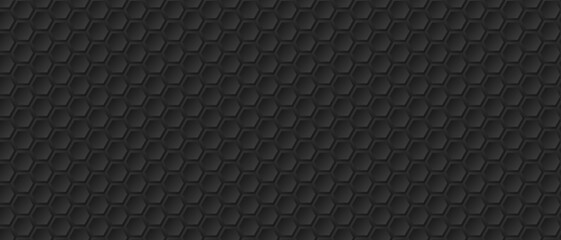 Hexagonal pattern texture flat dark carbon black background. © Alex