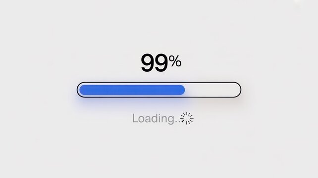 Loading bar at 99 percent with spinning indicator, isolated on white background