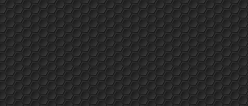 Hexagonal pattern texture flat dark carbon black background.
