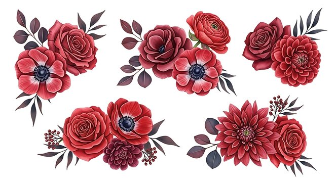 Watercolor dark red rose and burgundy floral seamless pattern background
