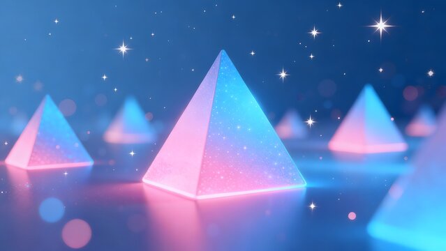 Glowing pyramids in starry space