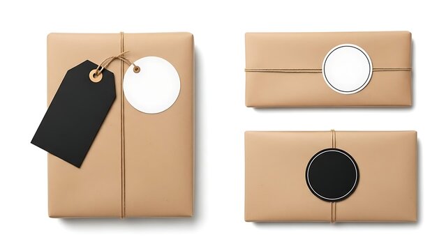 Brown paper packages with tags and seals