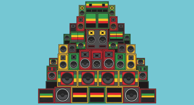 International Reggae Day Event with Music Sound System in a Pyramid Structure Outdoors