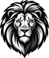Illustration of a lions head with a majestic mane  looking straight ahead © MdFiroj