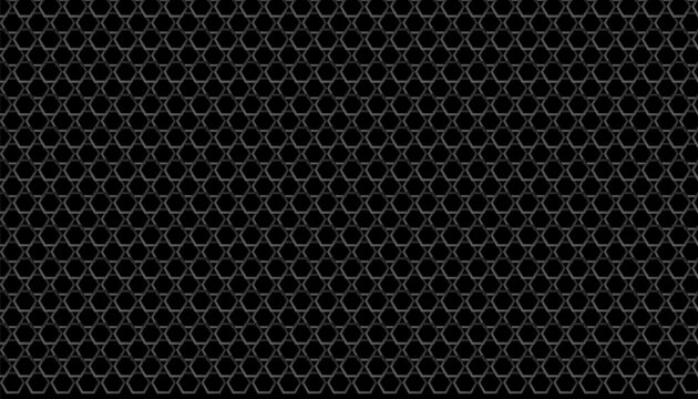 Triangular metal mesh grille dark black geometric repeat pattern.
