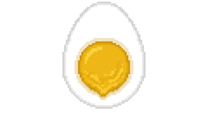 Pixel Art Soft Boiled Egg Halved with Runny Yolk - Retro 8-Bit Breakfast Food Icon