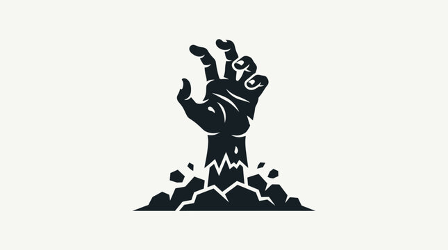 Zombie Hand Reaching Upward from the Ground, Silhouette Style.